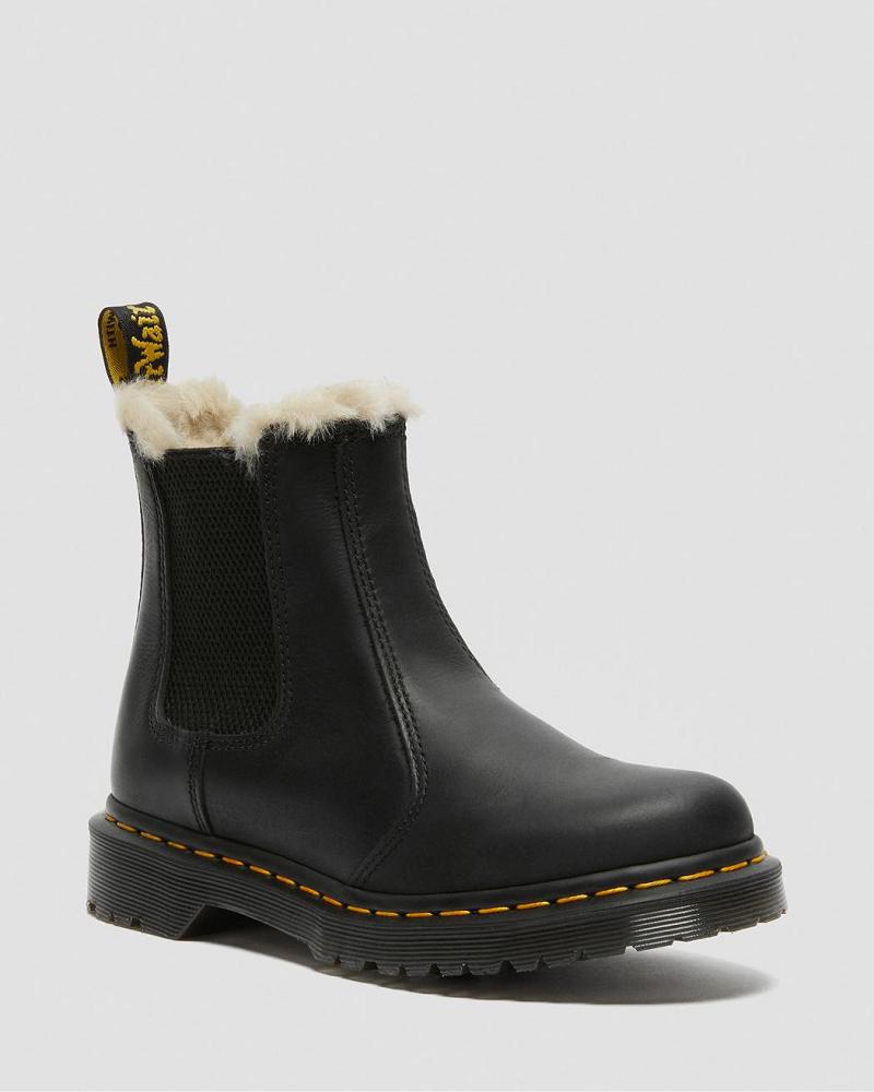 Black Women\'s Dr Martens 2976 Faux Fur Lined Chelsea Boots | CA 105SGL